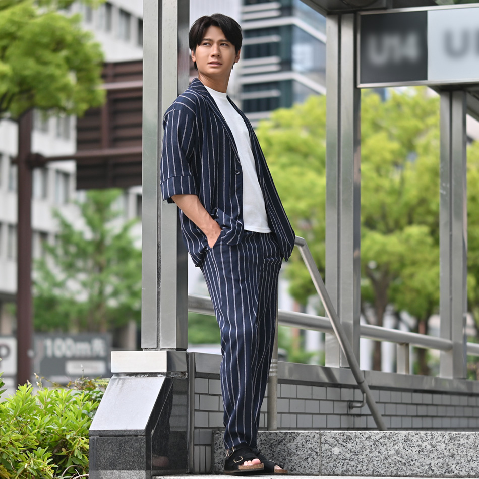 【希少美品】キャロウェイ ジレ＆パンツ セットアップ ストライプ ネイビー XL EVOLUTION（エボリューション） イージーパンツ メンズ スラックス