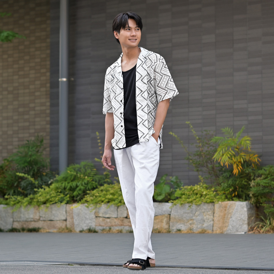 シアーシャツ メンズ カジュアルシャツ サマーシャツ 半袖 夏用 透けシャツ ダイヤ 白 ホワイト ベージュ サックスブルー M L XL LL 2L | EVOLUTION | 06