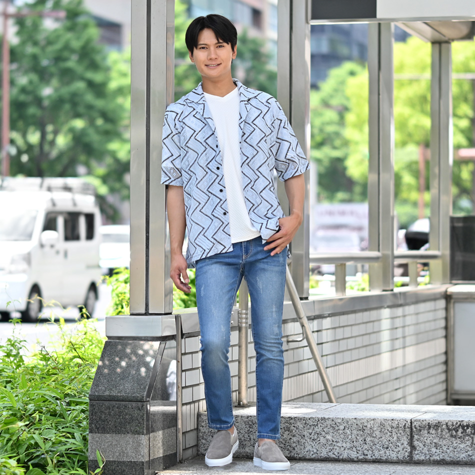 シアーシャツ メンズ カジュアルシャツ サマーシャツ 半袖 夏用 透けシャツ ダイヤ 白 ホワイト ベージュ サックスブルー M L XL LL 2L | EVOLUTION | 10