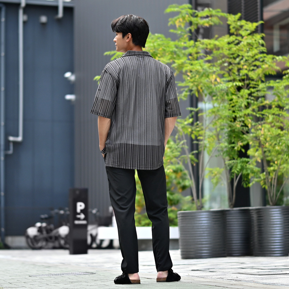 シアーシャツ メンズ カジュアルシャツ サマーシャツ 半袖 夏用 透けシャツ ストライプ 白 紺 ホワイト ネイビー グレー M L XL LL 2L | EVOLUTION | 10