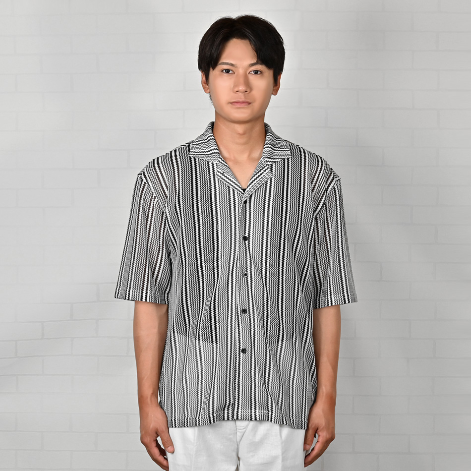 シアーシャツ メンズ カジュアルシャツ サマーシャツ 半袖 夏用 透けシャツ ストライプ 白 紺 ホワイト ネイビー グレー M L XL LL 2L | EVOLUTION | 11