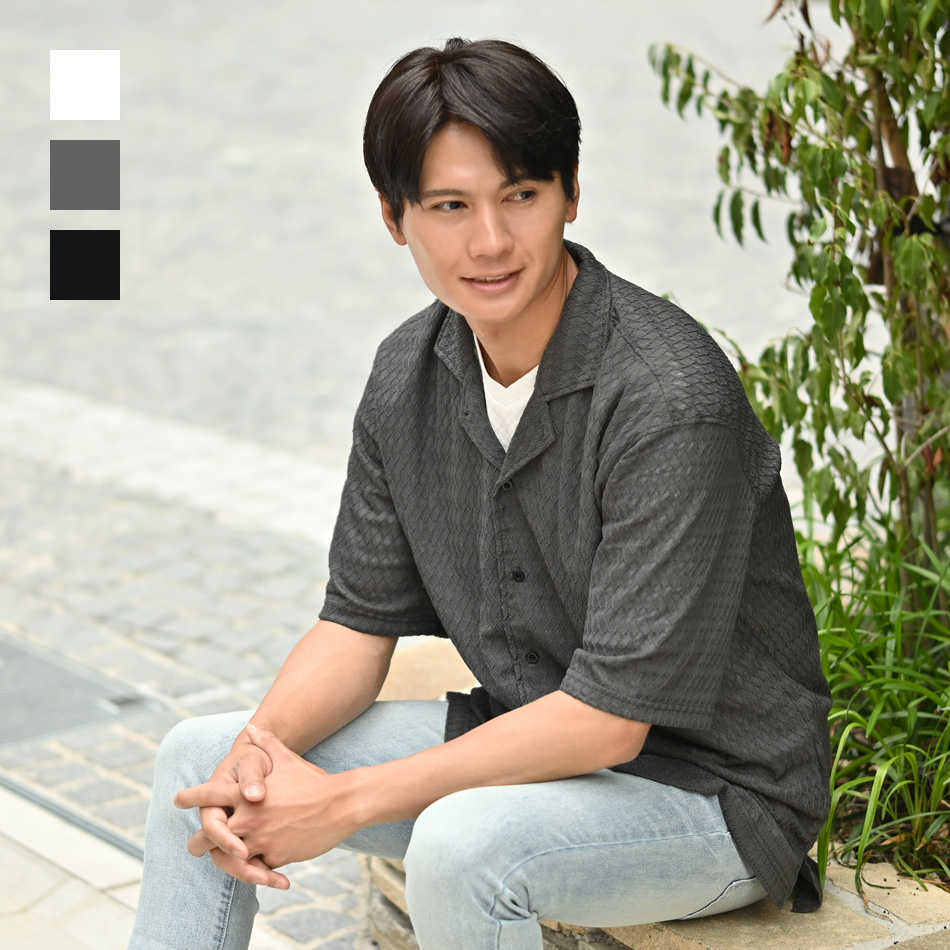 シアーシャツ メンズ カジュアルシャツ サマーシャツ 半袖 夏用 透けシャツ ダイヤ 白 黒 ホワイト グレー ブラック M L XL LL 2L | EVOLUTION