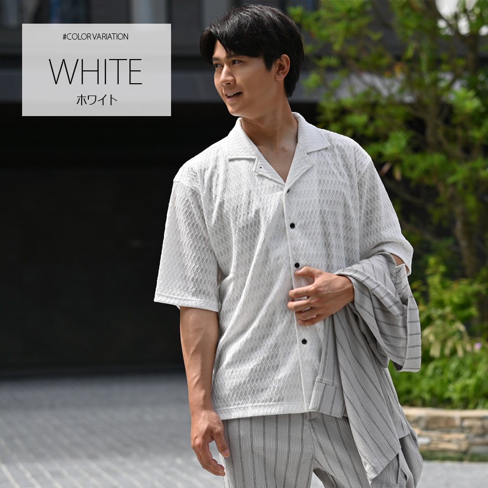 シアーシャツ メンズ カジュアルシャツ サマーシャツ 半袖 夏用 透けシャツ ダイヤ 白 黒 ホワイト グレー ブラック M L XL LL 2L | EVOLUTION | 01