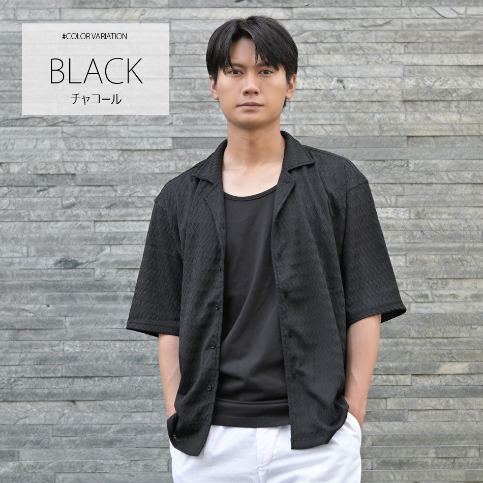 シアーシャツ メンズ カジュアルシャツ サマーシャツ 半袖 夏用 透けシャツ ダイヤ 白 黒 ホワイト グレー ブラック M L XL LL 2L | EVOLUTION | 03
