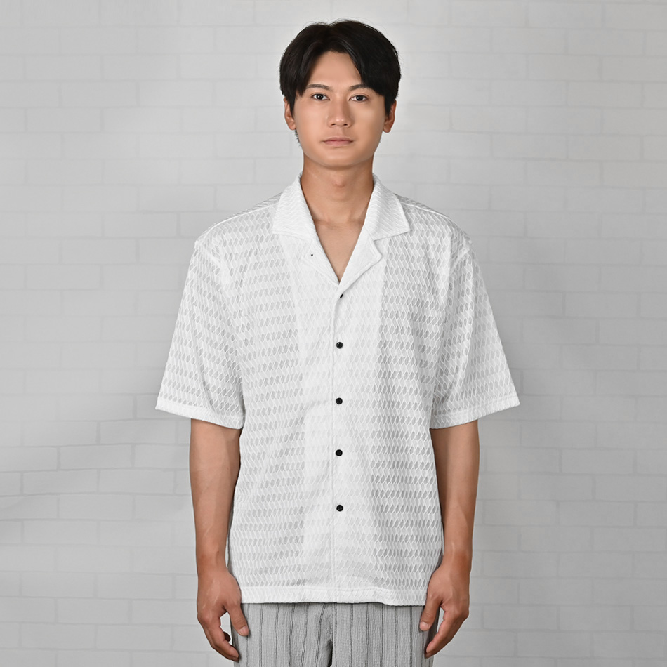 シアーシャツ メンズ カジュアルシャツ サマーシャツ 半袖 夏用 透けシャツ ダイヤ 白 黒 ホワイト グレー ブラック M L XL LL 2L | EVOLUTION | 11