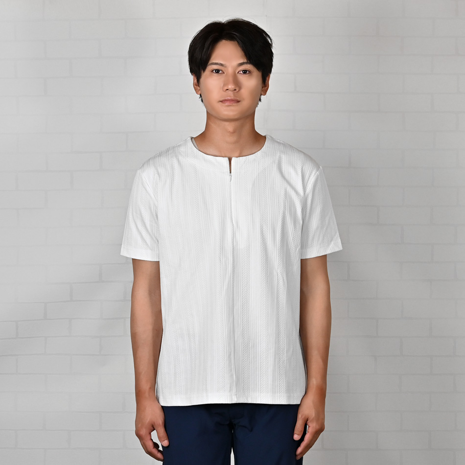 Tシャツ メンズ 半袖 スキッパー ヘンリーネック 無地 ジャガード 春夏秋 白 黒 ホワイト ベージュ ブラック 織柄 M L XL LL 2L | EVOLUTION | 12