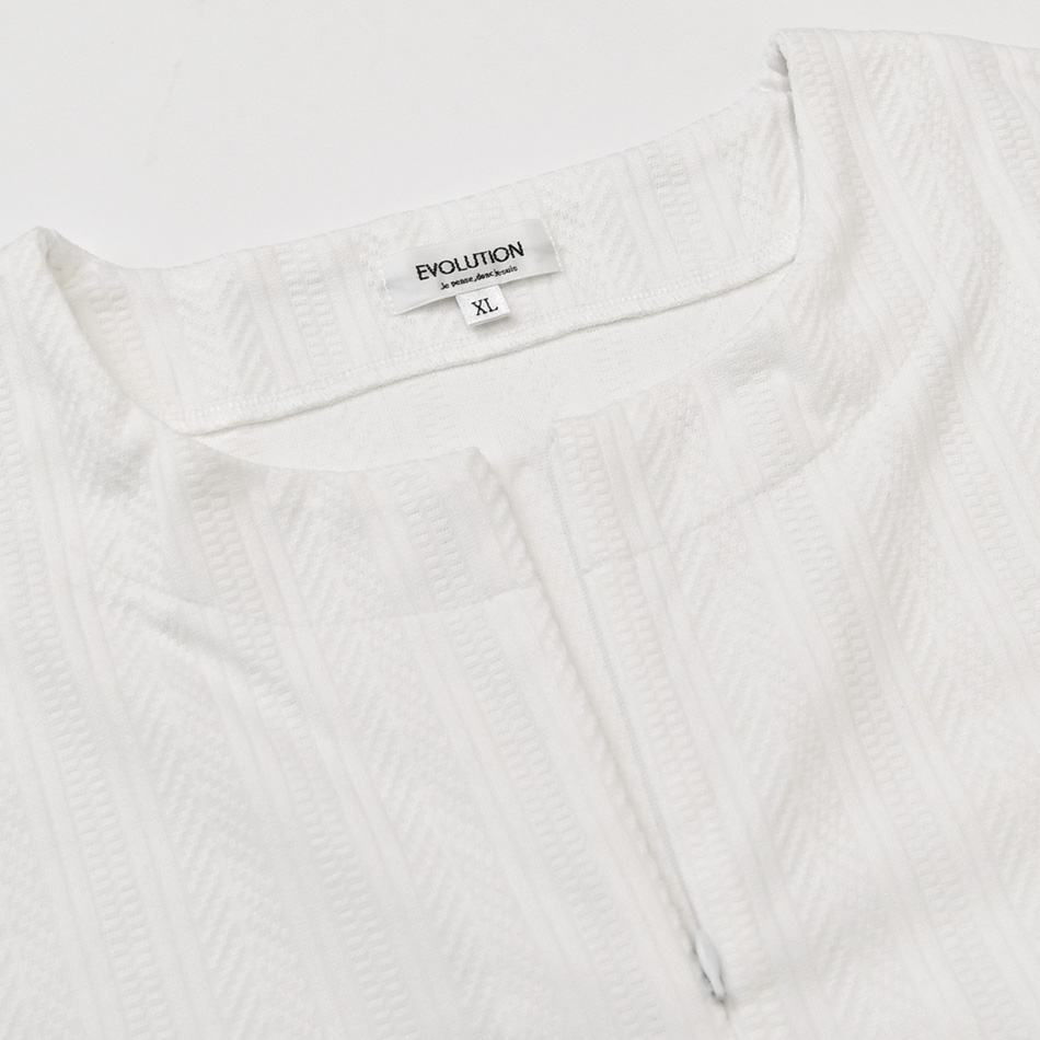 Tシャツ メンズ 半袖 スキッパー ヘンリーネック 無地 ジャガード 春夏秋 白 黒 ホワイト ベージュ ブラック 織柄 M L XL LL 2L | EVOLUTION | 15