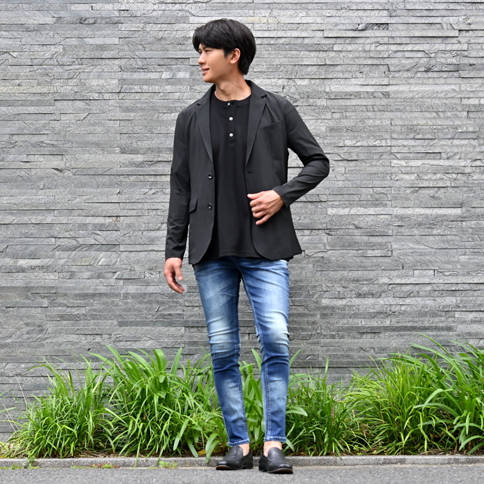 Tシャツ メンズ 半袖 ヘンリーネック ワッフル サーマル 春夏秋 白 黒 ホワイト ブラック M L XL LL 2L | EVOLUTION | 08