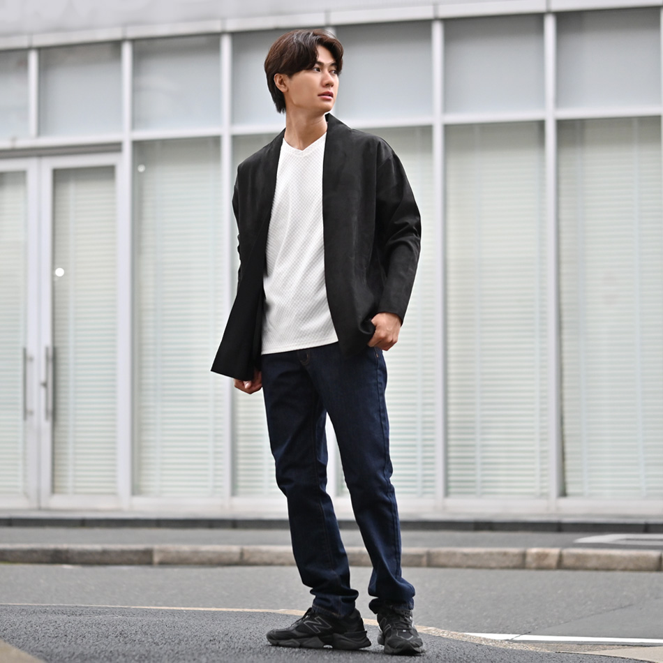 カーディガン メンズ カーデ スエード ノーカラー 衿無し 長袖 ボタンレス カジュアル 茶 黒 グレー ブラウン ブラック M L XL LL 2L | EVOLUTION | 11