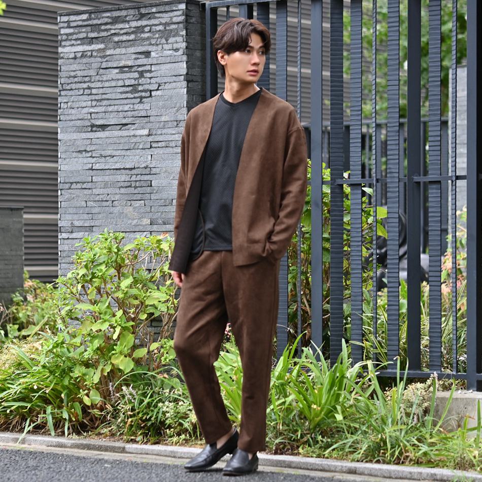 イージーパンツ スラックス メンズ テーパードライン ウエストゴム 大人カジュアル スエード セットアップ(別売) 春秋冬 茶 黒 グレー ブラウン ブラック M L XL | EVOLUTION | 09
