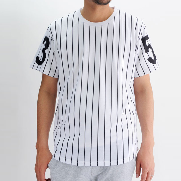 ベースボールＴシャツ プリントＴシャツ ロング丈カットソー メンズ ストリートスタイルを楽しむカジュアルＴシャツ ユニフォーム ホワイト ブラック | BLACK EVOLUTION | 01