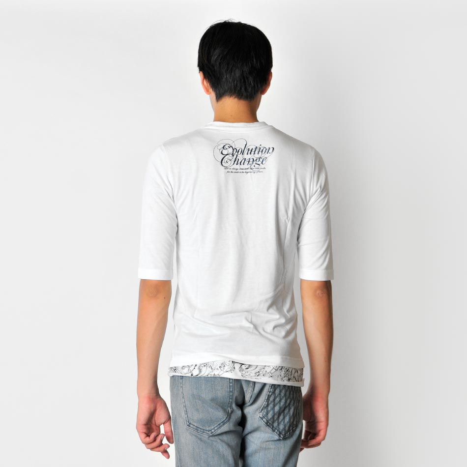 Tシャツ カットソー メンズ Vネック 7分袖 箔プリント ラインストーン ホワイト グレー ブラック M L EVOLUTION エボリューション hk エイチケー | EVOLUTION | 09