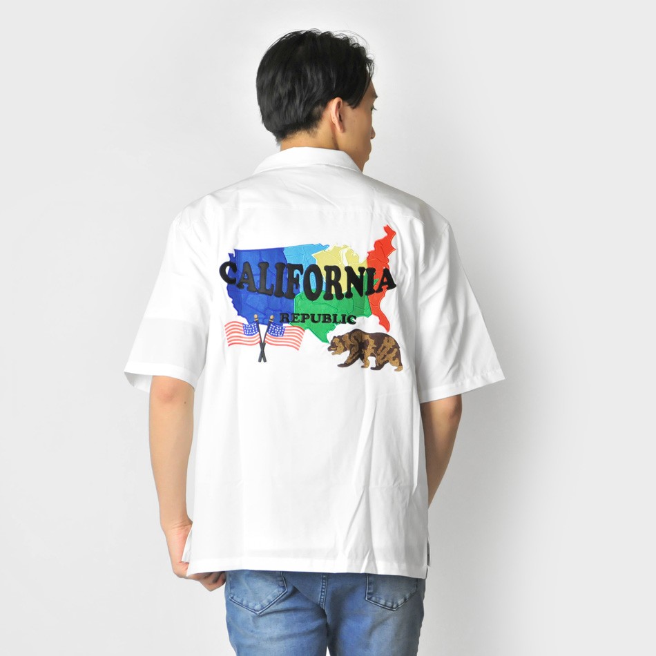 シャツ メンズ カジュアル 半袖 開襟 オープンカラー 刺繍 アメリカ 白 黒 M L XL ホワイト ブラック | EVOLUTION | 06