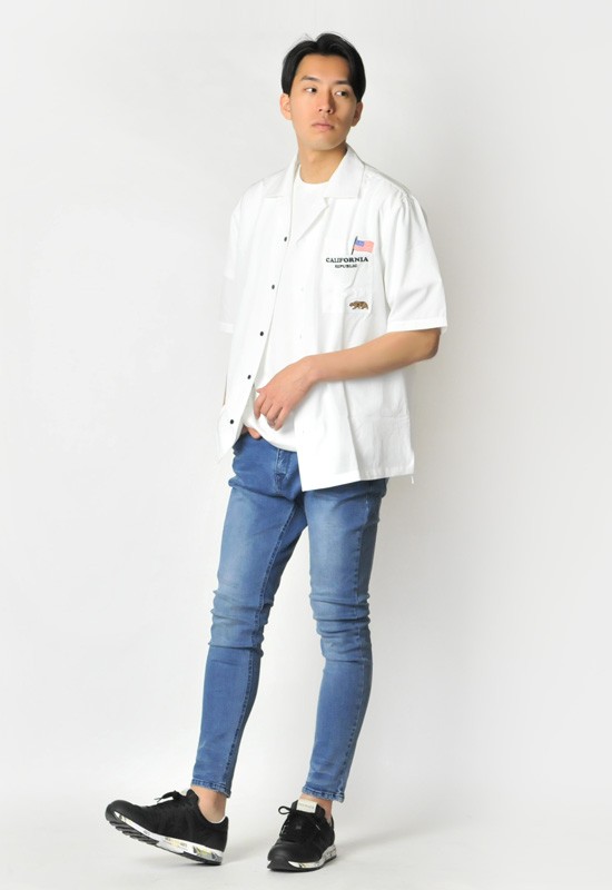 シャツ メンズ カジュアル 半袖 開襟 オープンカラー 刺繍 アメリカ 白 黒 M L XL ホワイト ブラック | EVOLUTION | 03