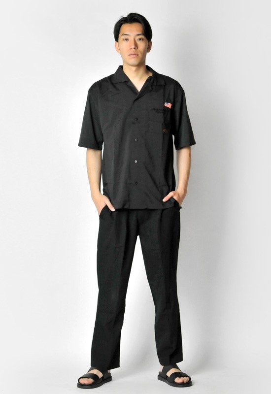 シャツ メンズ カジュアル 半袖 開襟 オープンカラー 刺繍 アメリカ 白 黒 M L XL ホワイト ブラック | EVOLUTION | 04