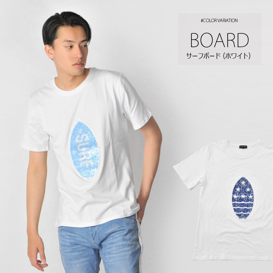 Tシャツ メンズ 白 黒 ホワイト ブラック サーフ スパンコール M L XL LL 2L evolution 91237 91238 | EVOLUTION | 01
