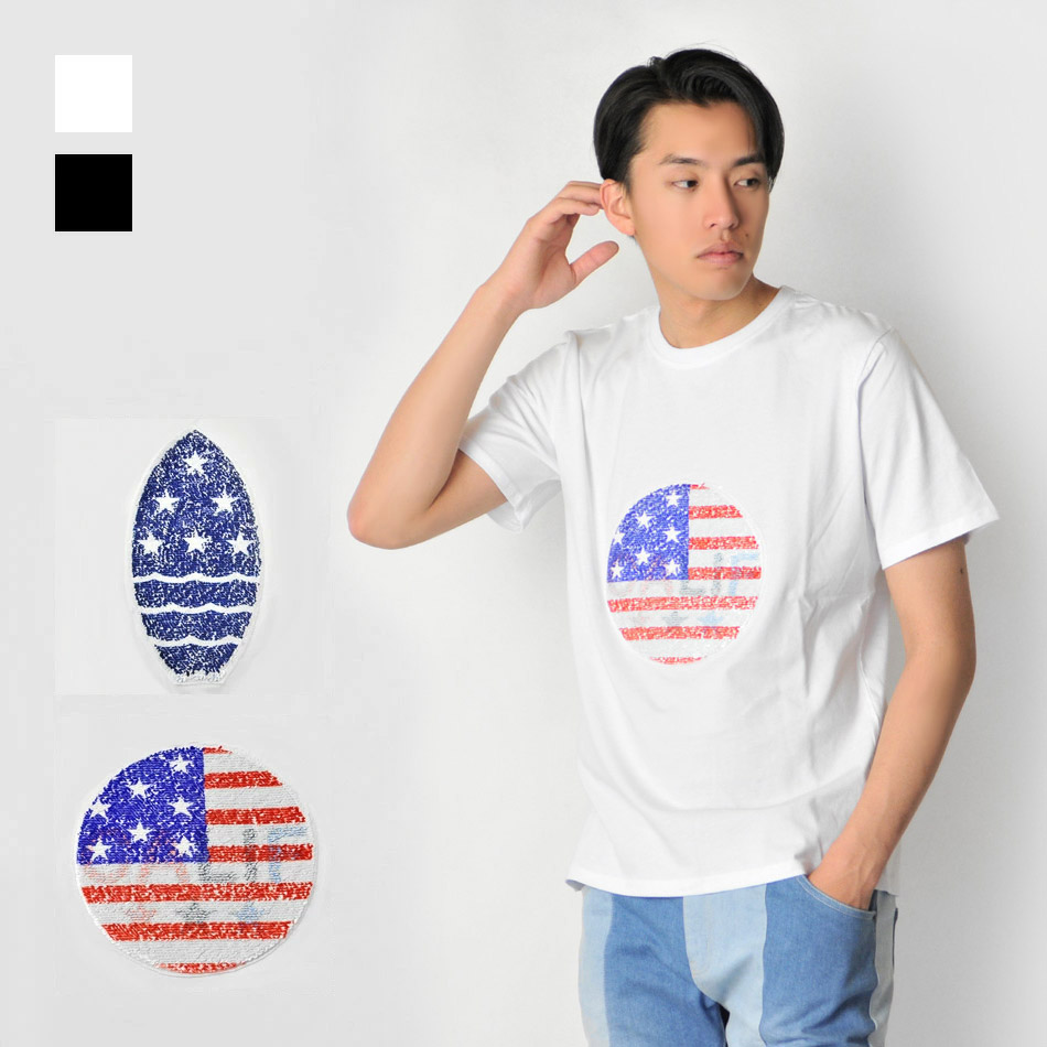 Tシャツ メンズ 白 黒 ホワイト ブラック サーフ スパンコール M L XL LL 2L evolution 91237 91238 | EVOLUTION
