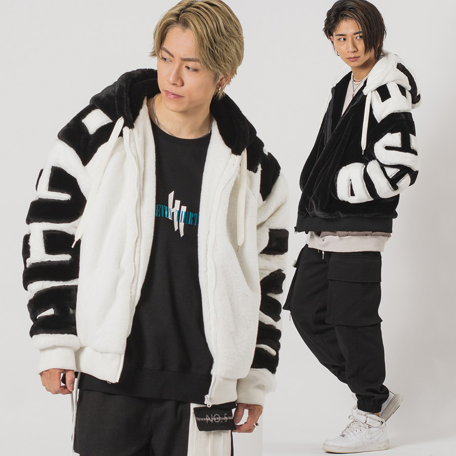ビッグシルエットエコファー配色ロゴブルゾン メンズ ビッグシルエット オーバーサイズ ストリート系 韓国ファッション 韓国系 RE730 セブンサーティー | RE730 | 01