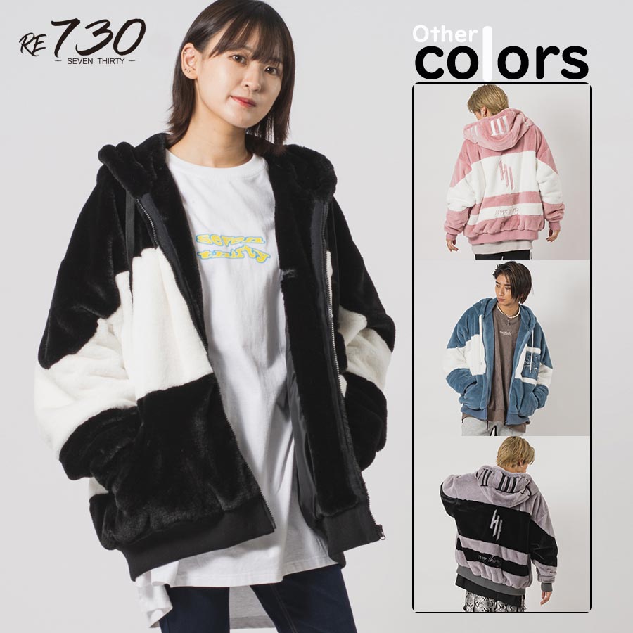 エコファー配色フーデッドブルゾン メンズ ビッグシルエット オーバーサイズ ストリート系 韓国ファッション 韓国系 RE730 セブンサーティー | RE730 | 04