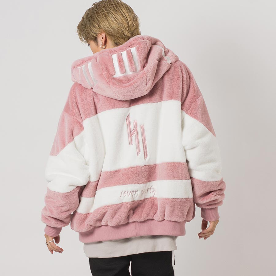 エコファー配色フーデッドブルゾン メンズ ビッグシルエット オーバーサイズ ストリート系 韓国ファッション 韓国系 RE730 セブンサーティー | RE730 | 01