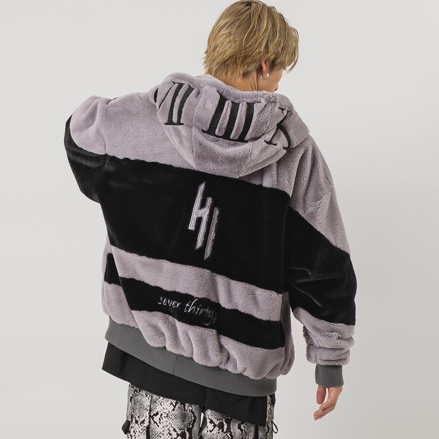 エコファー配色フーデッドブルゾン メンズ ビッグシルエット オーバーサイズ ストリート系 韓国ファッション 韓国系 RE730 セブンサーティー | RE730 | 03