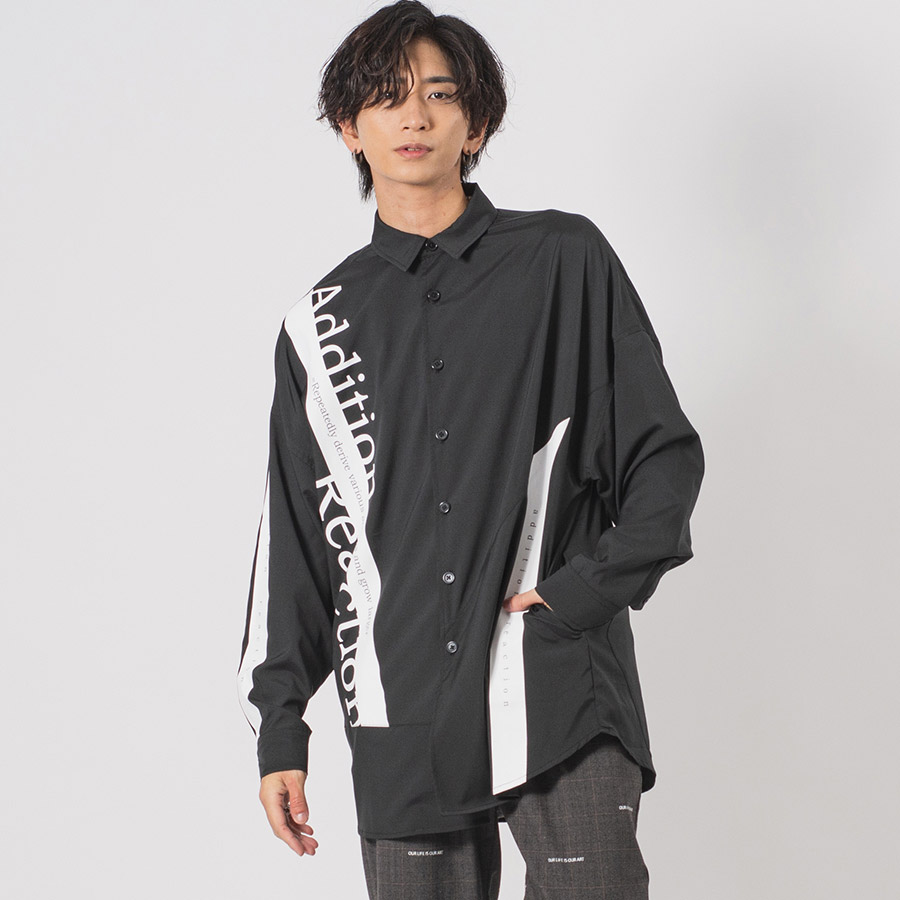 ビッグシルエットテーププリントドルマンシャツ メンズ ビッグシルエット オーバーサイズ ストリート系 韓国ファッション 韓国系 RE730 セブンサーティー | RE730 | 03