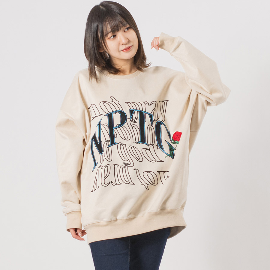 エコスエード刺繍ワイドトレーナー メンズ ビッグシルエット オーバーサイズ ストリート系 韓国ファッション 韓国系 RE730 セブンサーティー | RE730 | 01