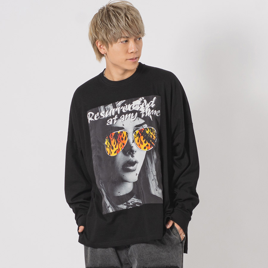 フォトプリントモンスターシルエットロンTシャツ メンズ ビッグシルエット オーバーサイズ ストリート系 韓国ファッション 韓国系 RE730 セブンサーティー | RE730 | 03