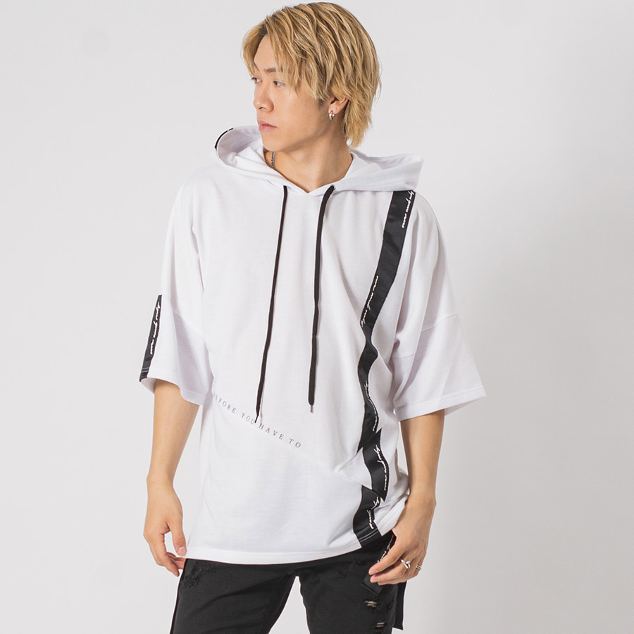 アシンメトリードルマンTパーカー メンズ ビッグシルエット オーバーサイズ ストリート系 韓国ファッション 韓国系 RE730 セブンサーティー | RE730 | 01