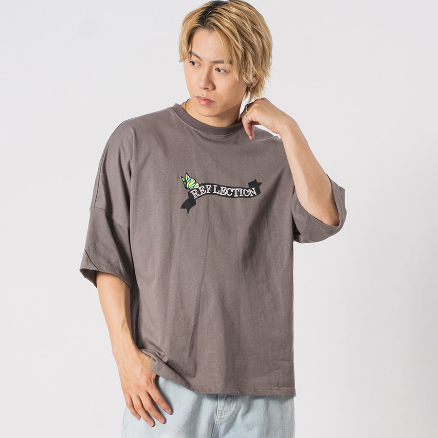 バタフライ刺繍度ドルマンTシャツ メンズ ビッグシルエット オーバーサイズ ストリート系 韓国ファッ...