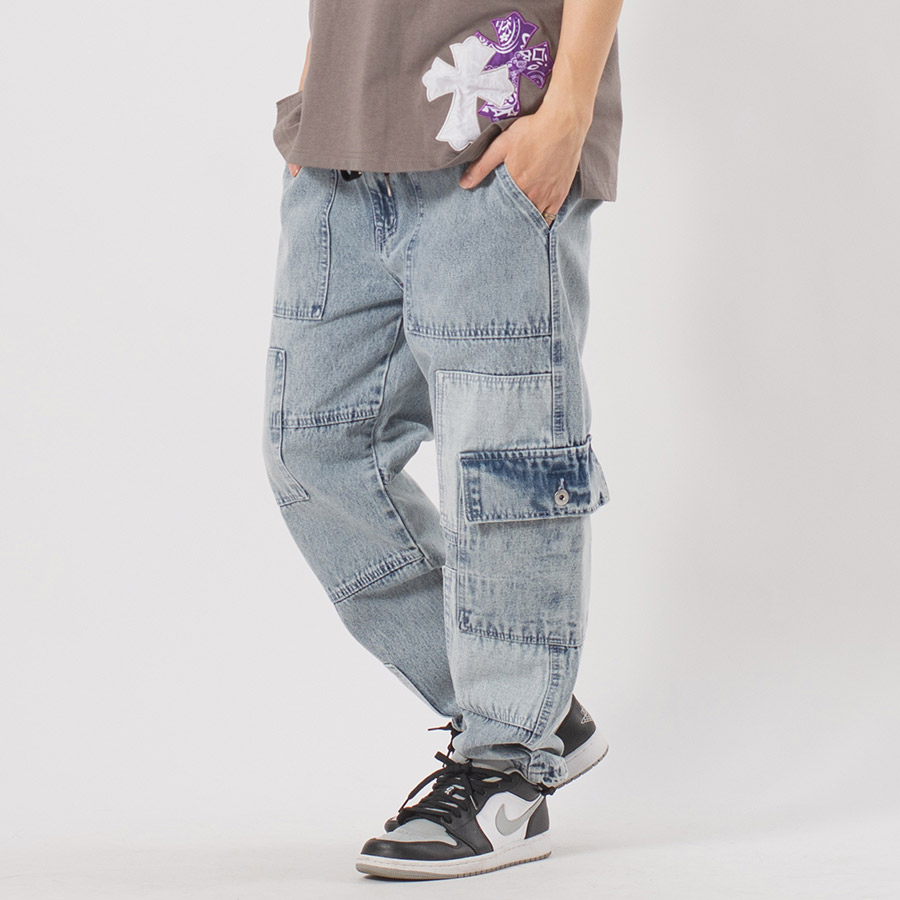 パッチワークベイカーカーゴパンツ メンズ ワイドパンツ ミリタリー オーバーサイズ ストリート系 韓国ファッション 韓国系 RE730 セブンサーティー | RE730 | 01