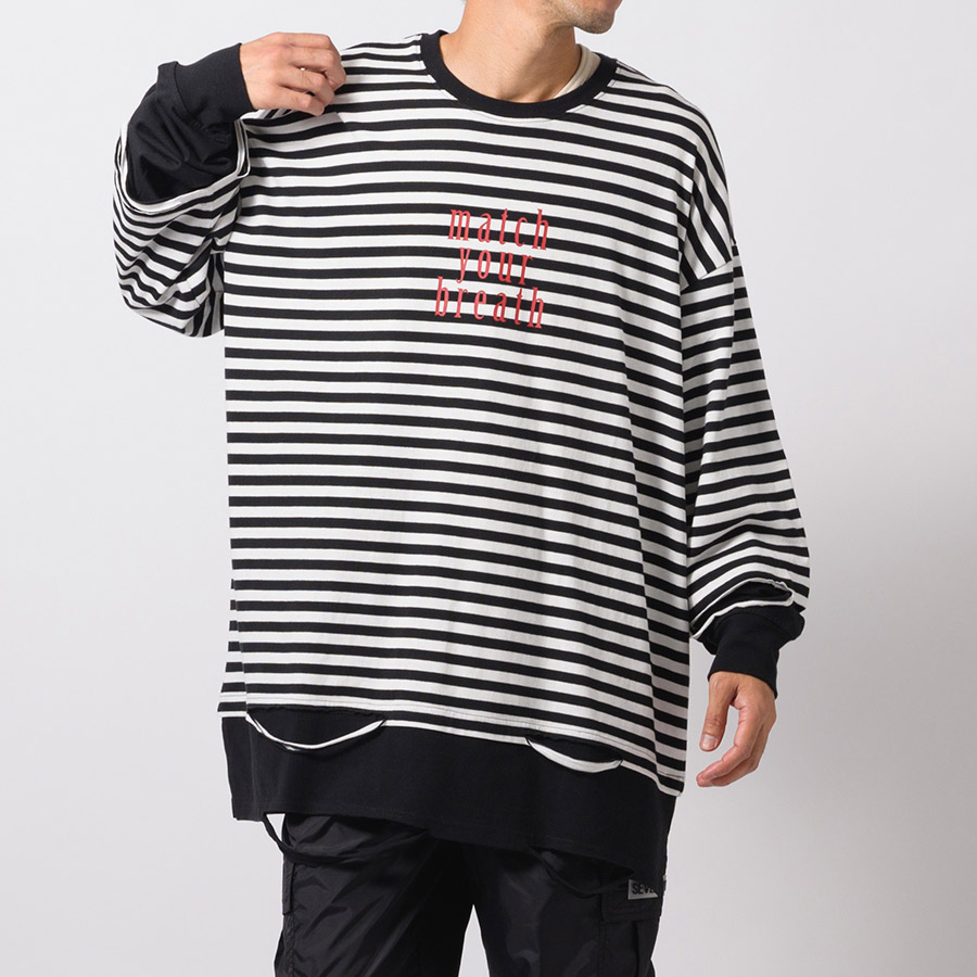 フェイクレイヤードロングスリーブTシャツ メンズ ビッグシルエット オーバーサイズ ストリート系 韓国ファッション 韓国系 RE730 セブンサーティー | RE730 | 03