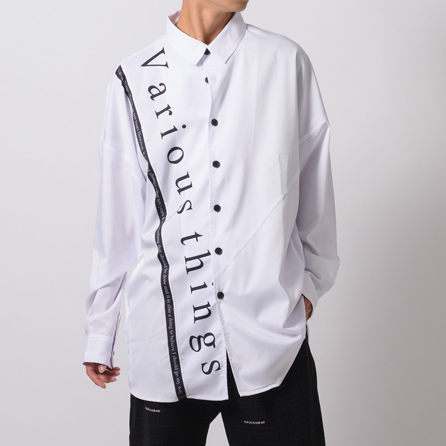 テープデザインドルマンシャツ メンズ ビッグシルエット オーバーサイズ ストリート系 韓国ファッション 韓国系 RE730 セブンサーティー | RE730 | 01