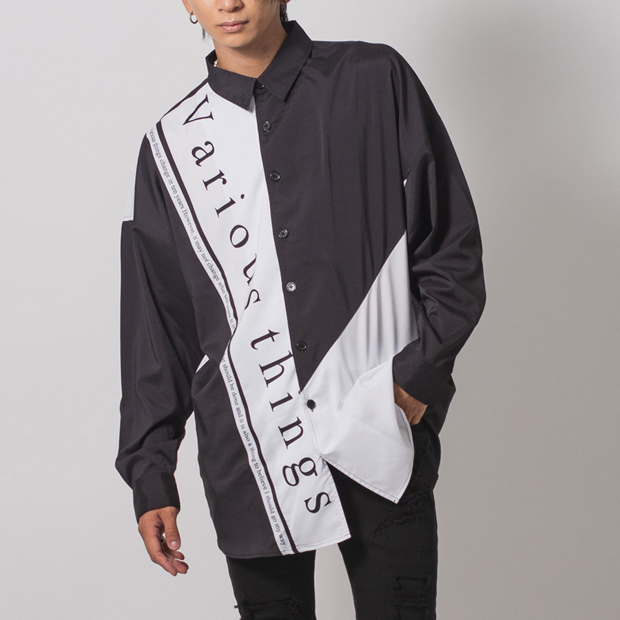 テープデザインドルマンシャツ メンズ ビッグシルエット オーバーサイズ ストリート系 韓国ファッション 韓国系 RE730 セブンサーティー | RE730 | 02