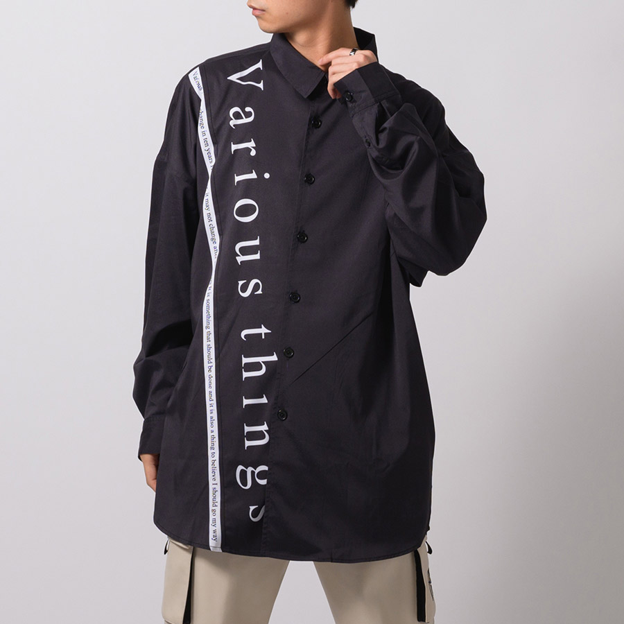 テープデザインドルマンシャツ メンズ ビッグシルエット オーバーサイズ ストリート系 韓国ファッション 韓国系 RE730 セブンサーティー | RE730 | 03