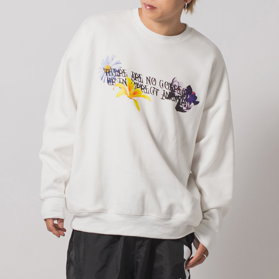 フラワーコラージュワイドトレーナー メンズ ビッグシルエット オーバーサイズ ストリート系 韓国ファッション 韓国系 RE730 セブンサーティー | RE730 | 01