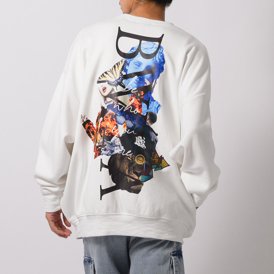 フォトコラージュワイドトレーナー メンズ ビッグシルエット オーバーサイズ ストリート系 韓国ファッション 韓国系 RE730 セブンサーティー | RE730 | 01