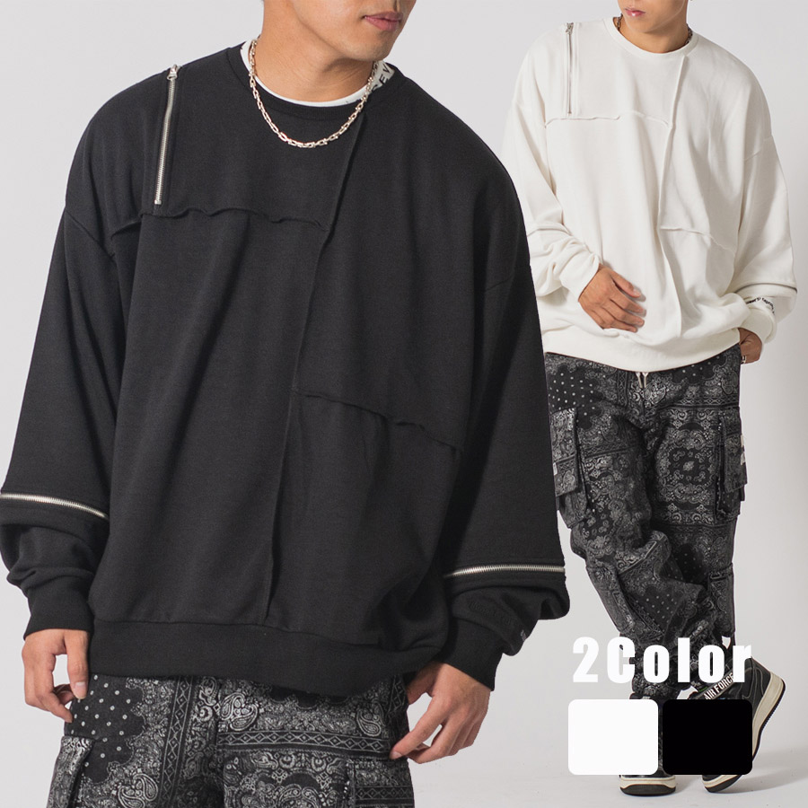 ZIP切替ワイドトレーナー メンズ ビッグシルエット オーバーサイズ ストリート系 韓国ファッション 韓国系 RE730 セブンサーティー | RE730 | 02