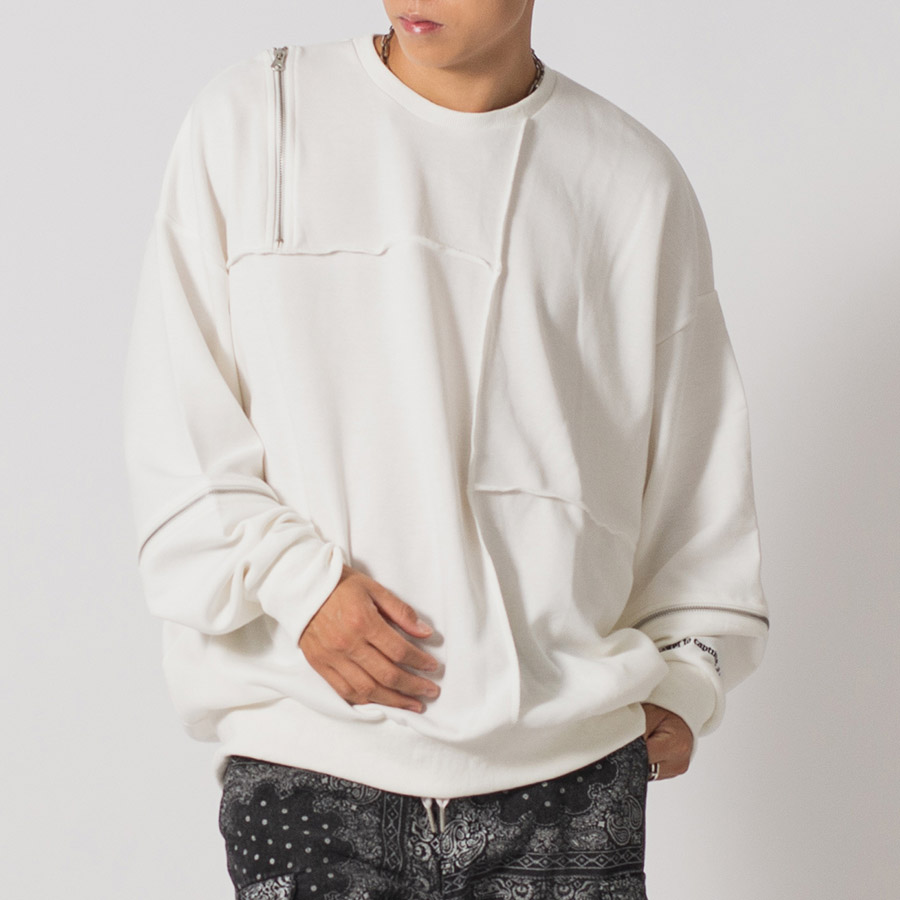ZIP切替ワイドトレーナー メンズ ビッグシルエット オーバーサイズ ストリート系 韓国ファッション 韓国系 RE730 セブンサーティー | RE730 | 01