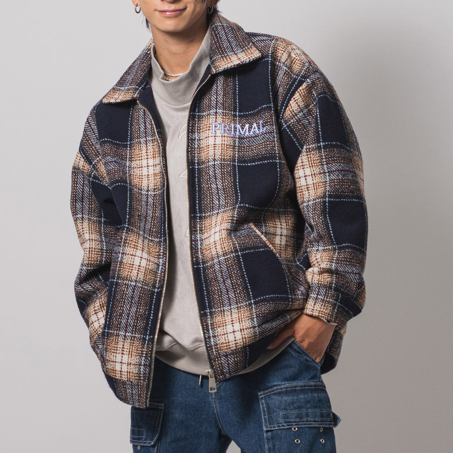 オンブレーチェックフルジップジャケット メンズ ビッグシルエット オーバーサイズ ストリート系 韓国ファッション 韓国系 RE730 セブンサーティー | RE730 | 01