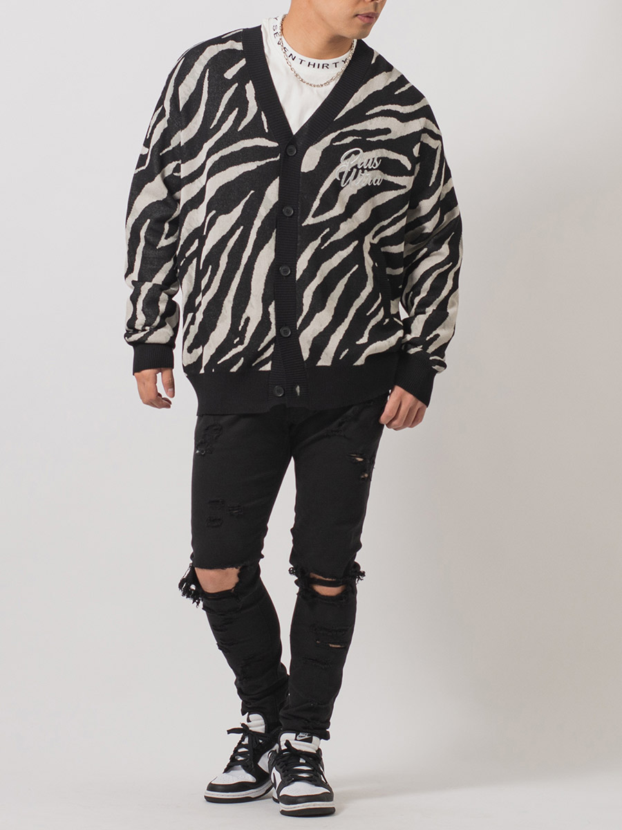 総柄ビッグニットカーディガン メンズ ビッグシルエット オーバーサイズ ストリート系 韓国ファッション 韓国系 RE730 セブンサーティー | RE730 | 08