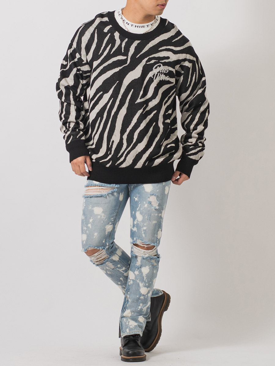 総柄ビッグクルーセーター メンズ ビッグシルエット オーバーサイズ ストリート系 韓国ファッション 韓国系 RE730 セブンサーティー | RE730 | 11