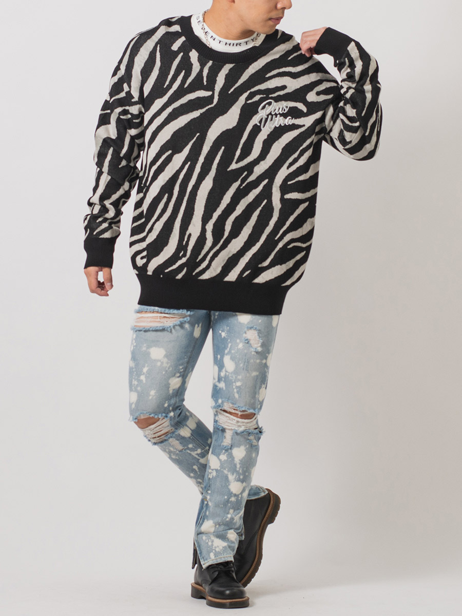 総柄ビッグクルーセーター メンズ ビッグシルエット オーバーサイズ ストリート系 韓国ファッション 韓国系 RE730 セブンサーティー | RE730 | 12