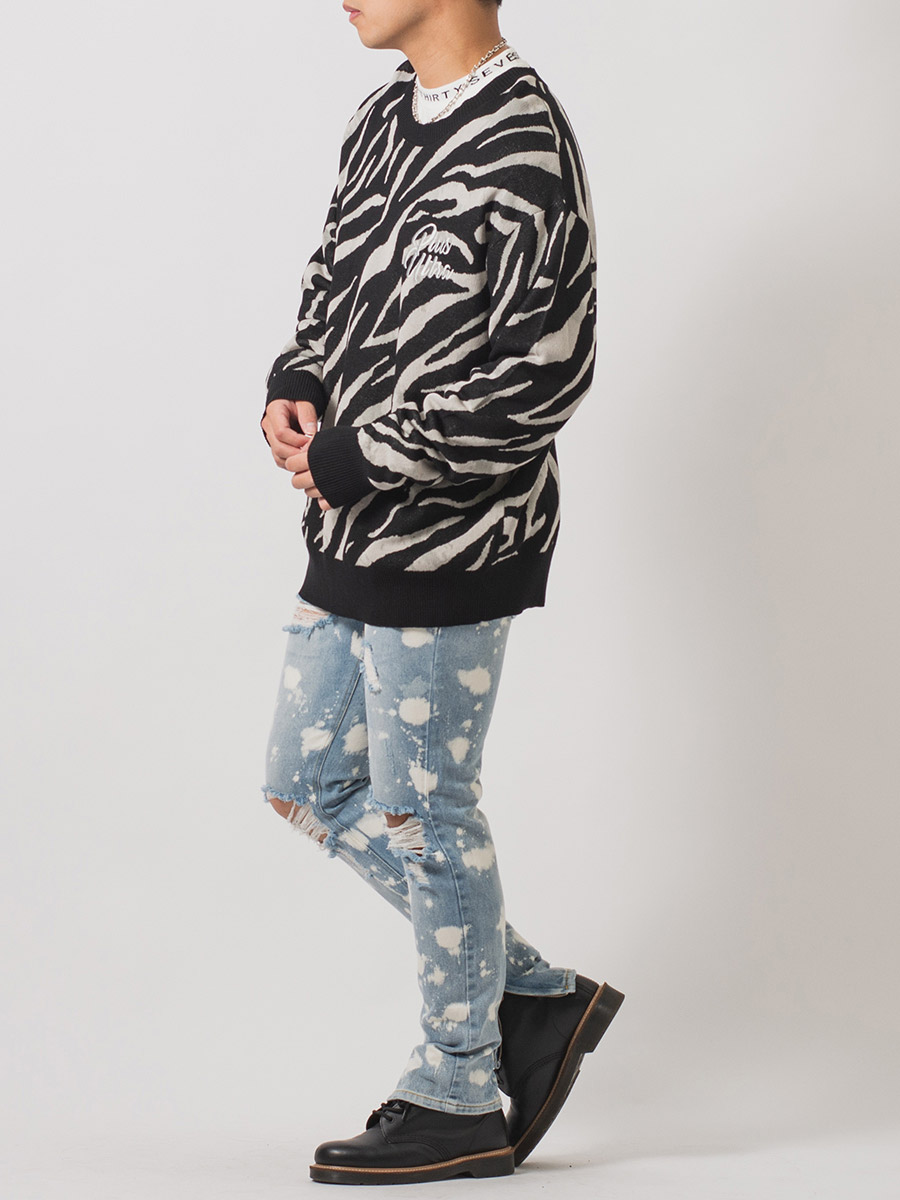 総柄ビッグクルーセーター メンズ ビッグシルエット オーバーサイズ ストリート系 韓国ファッション 韓国系 RE730 セブンサーティー | RE730 | 13