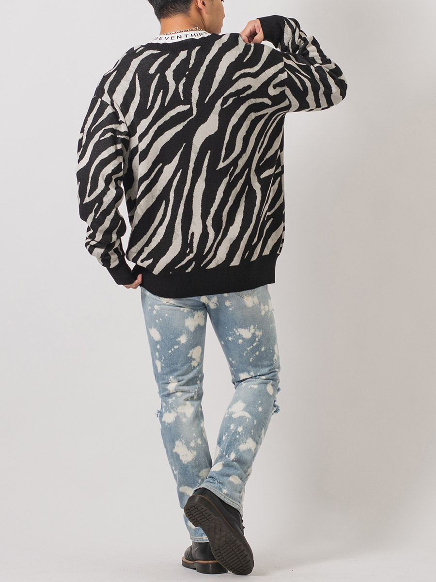 総柄ビッグクルーセーター メンズ ビッグシルエット オーバーサイズ ストリート系 韓国ファッション 韓国系 RE730 セブンサーティー | RE730 | 14