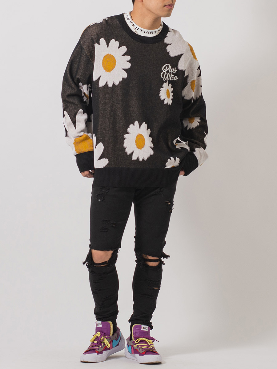 総柄ビッグクルーセーター メンズ ビッグシルエット オーバーサイズ ストリート系 韓国ファッション 韓国系 RE730 セブンサーティー | RE730 | 16