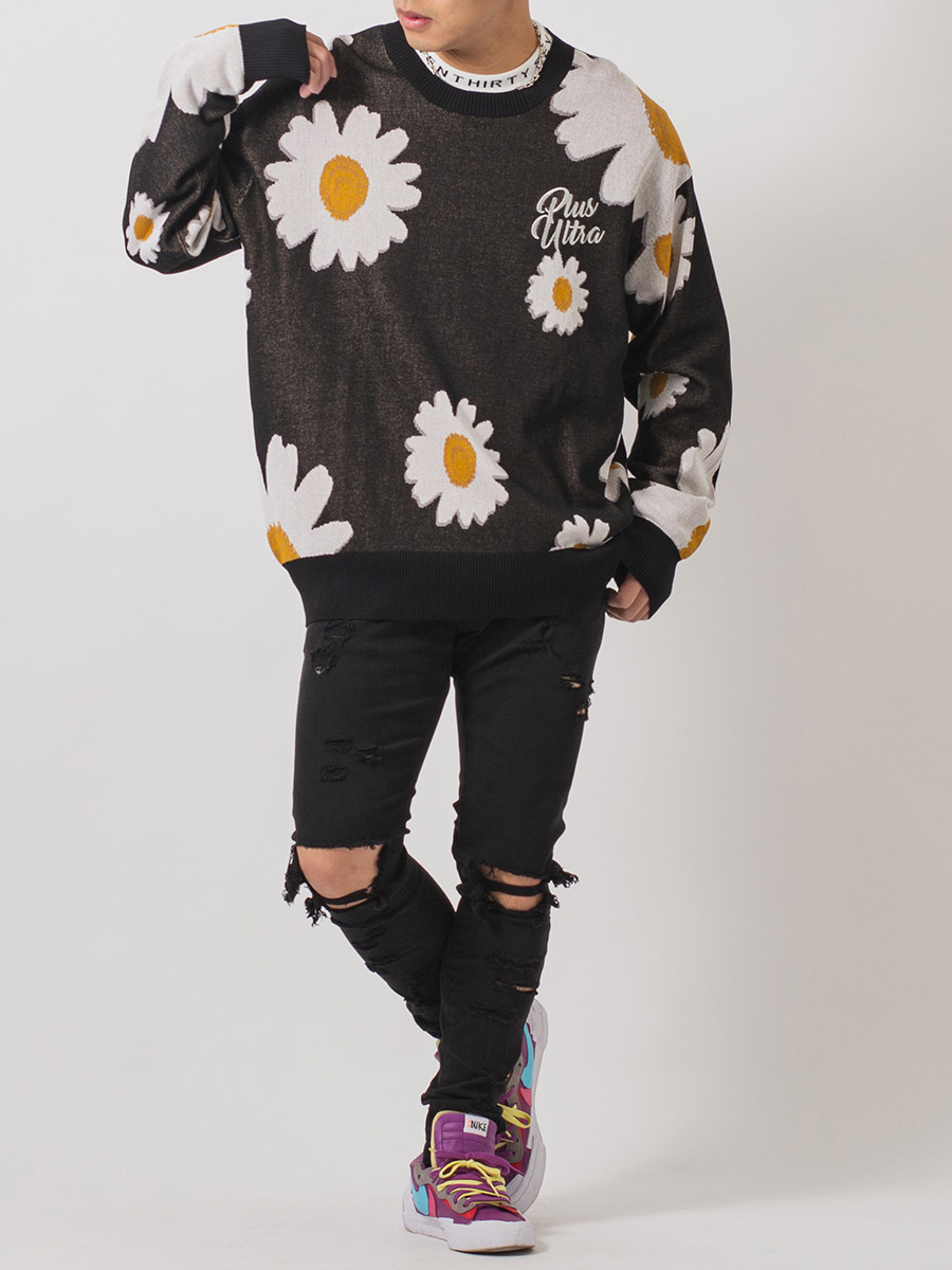 総柄ビッグクルーセーター メンズ ビッグシルエット オーバーサイズ ストリート系 韓国ファッション 韓国系 RE730 セブンサーティー | RE730 | 17