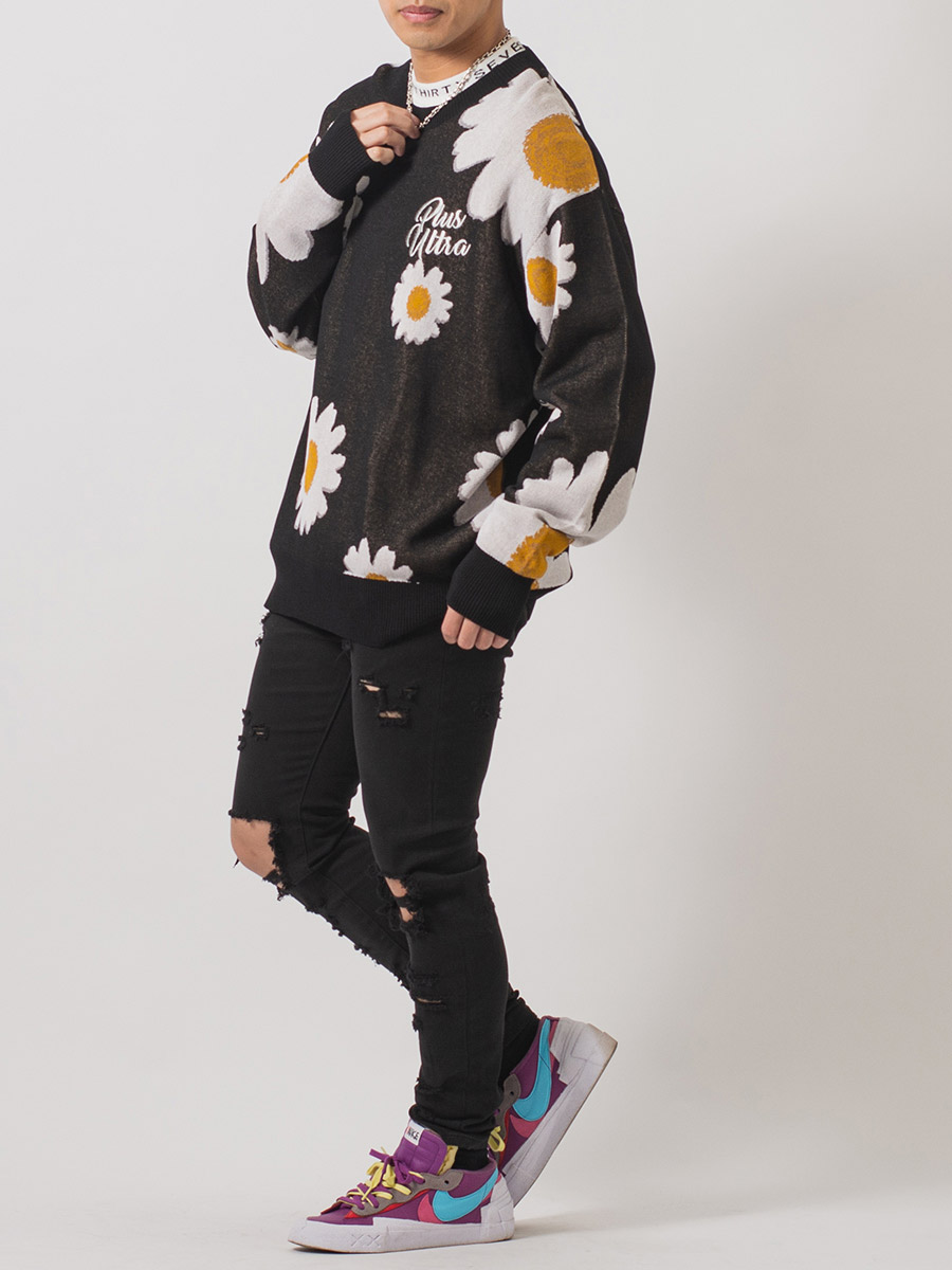 総柄ビッグクルーセーター メンズ ビッグシルエット オーバーサイズ ストリート系 韓国ファッション 韓国系 RE730 セブンサーティー | RE730 | 18