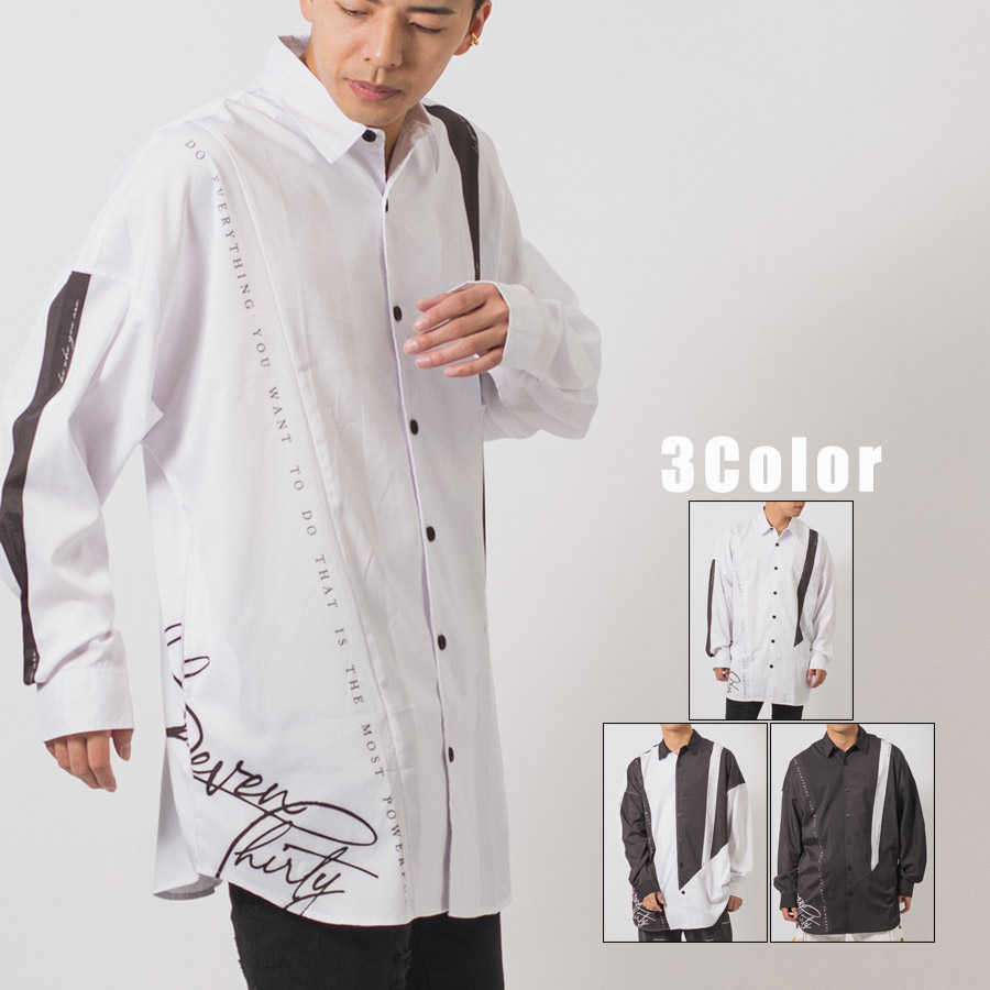 テープデザインドルマンシャツ メンズ ビッグシルエット オーバーサイズ ストリート系 韓国ファッション 韓国系 RE730 セブンサーティー | RE730