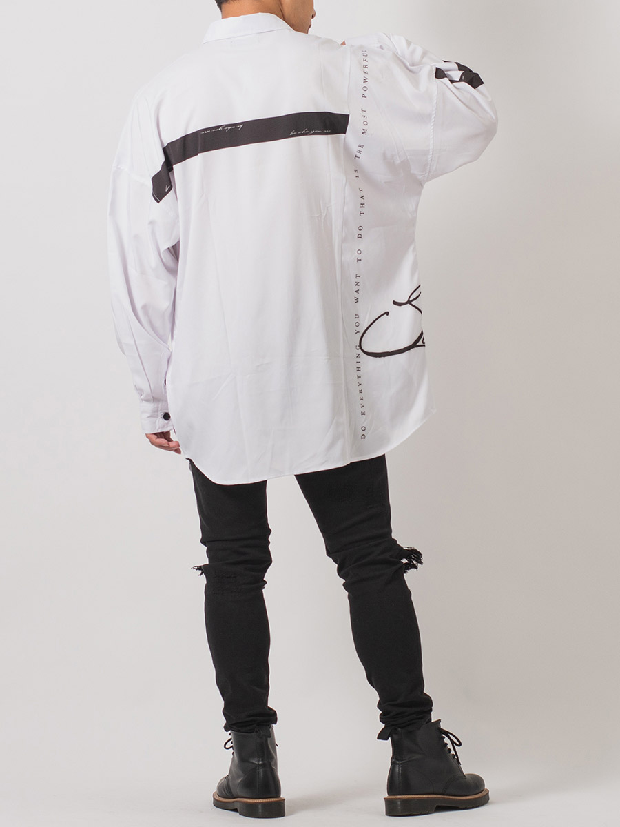 テープデザインドルマンシャツ メンズ ビッグシルエット オーバーサイズ ストリート系 韓国ファッション 韓国系 RE730 セブンサーティー | RE730 | 07